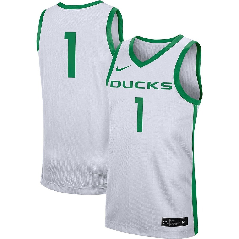 Nike® (Men's MEDIUM) #1 Oregon Ducks Dri-Fit Home Replica Jersey in White/Green